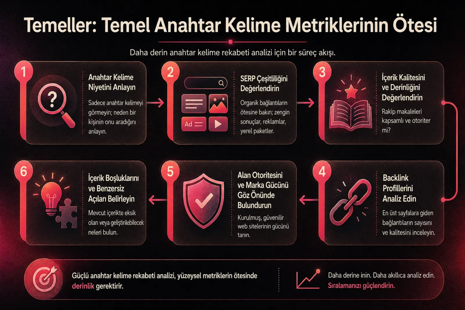 Derinlemesine anahtar kelime rekabet analizi için altı adımlı süreç