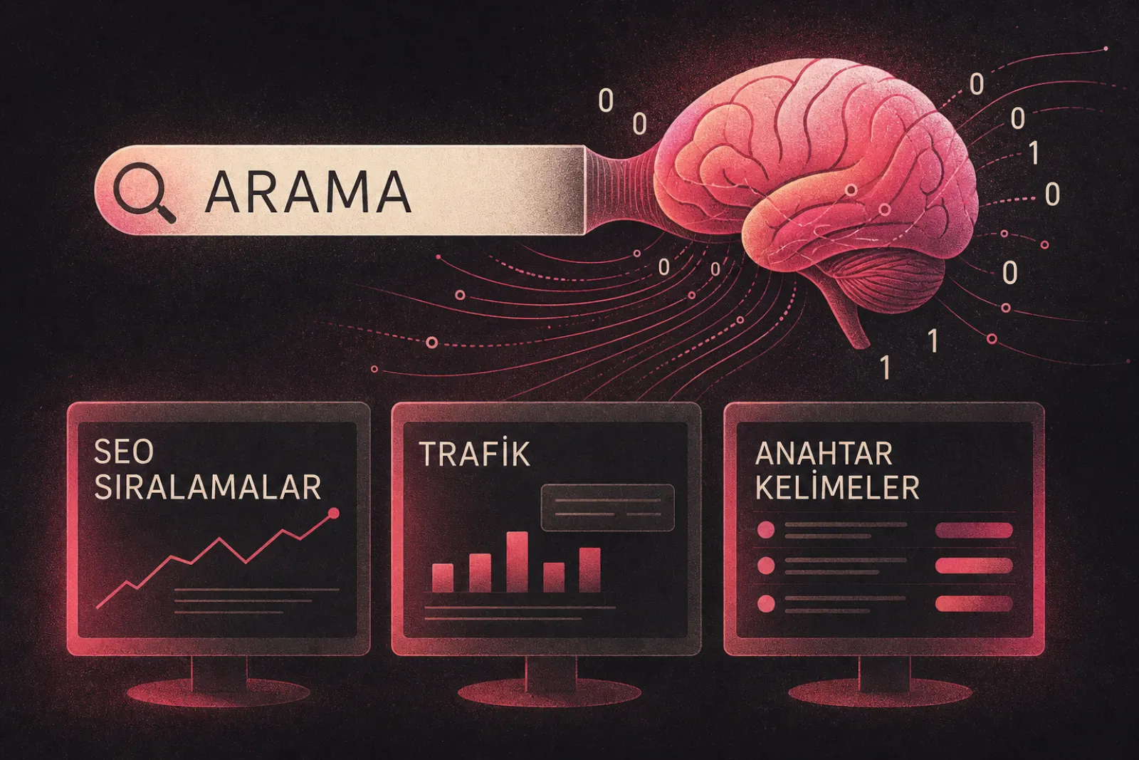 Yapay zeka arama motorları ve akıllı SEO izleme konsepti