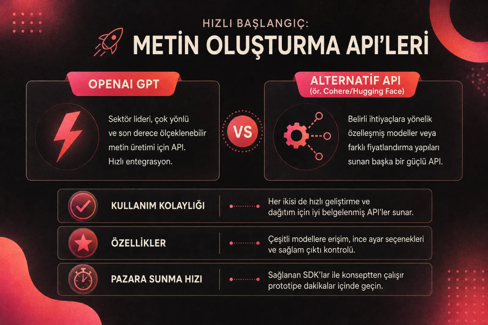 Metin oluşturma API'leri karşılaştırması