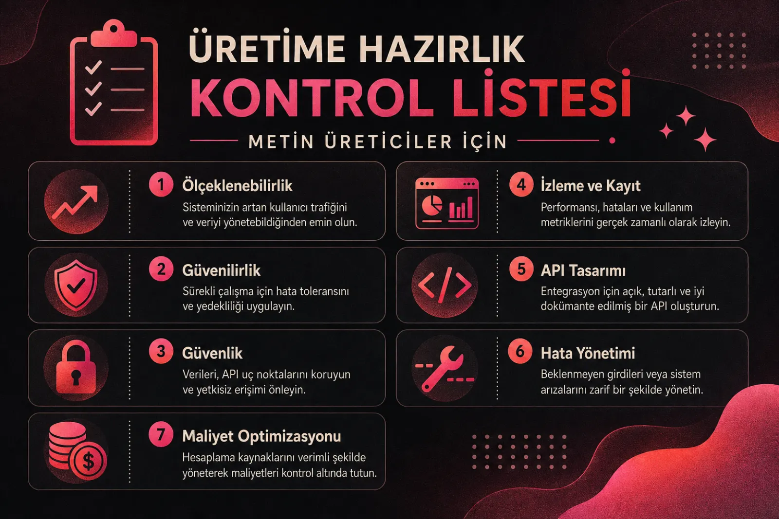 Üretime hazır metin oluşturucu sistem kontrol listesi