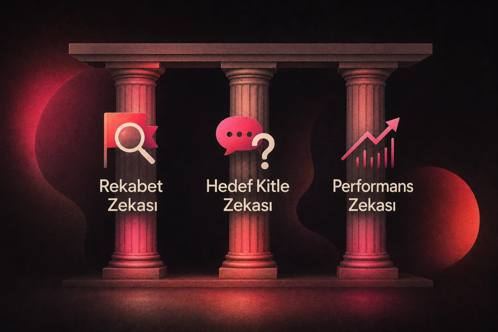 Rekabetçi, kitle ve performans istihbaratını temsil eden üç sütun