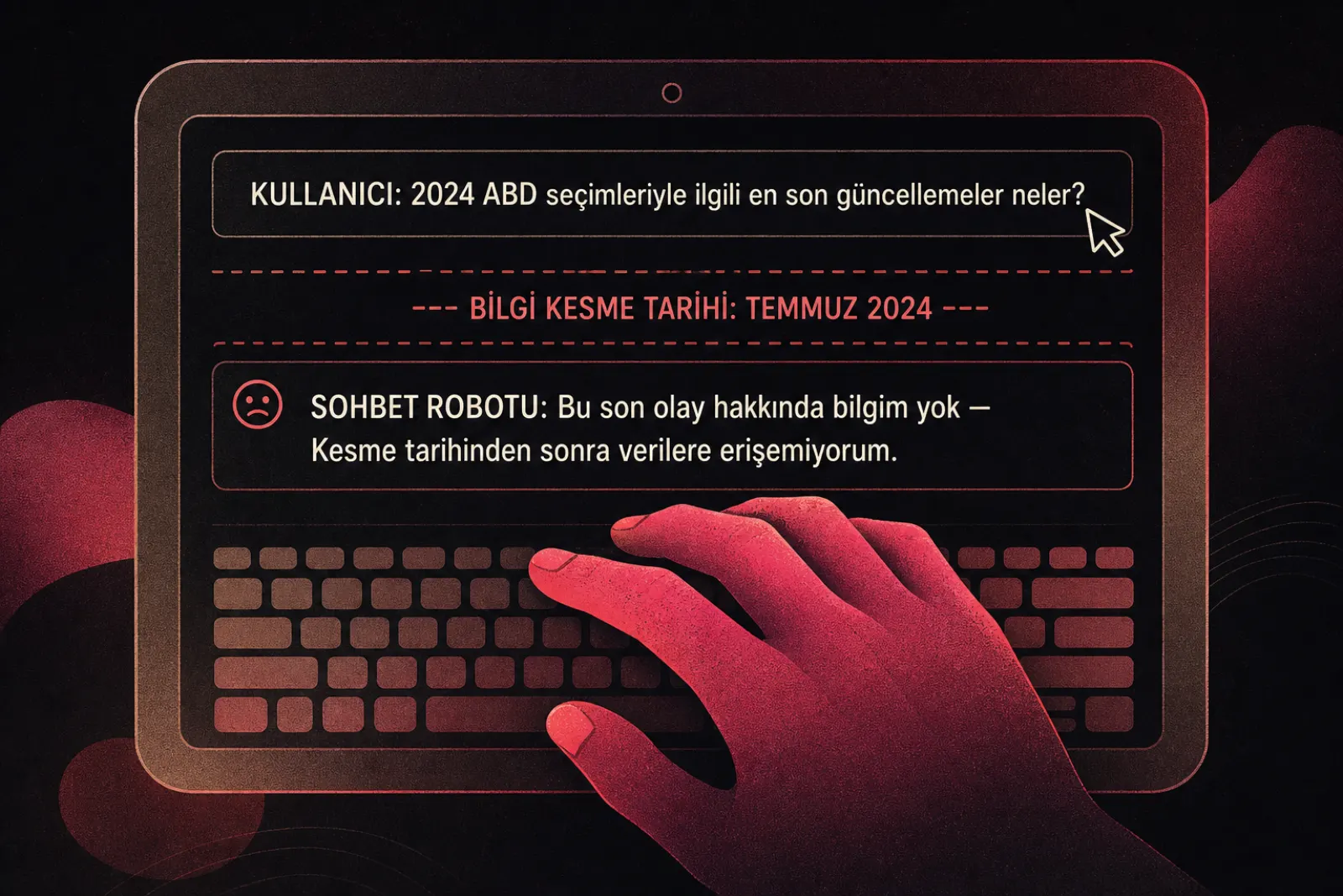 Bilgi kesintisi uyarısı veren yapay zeka ekranı