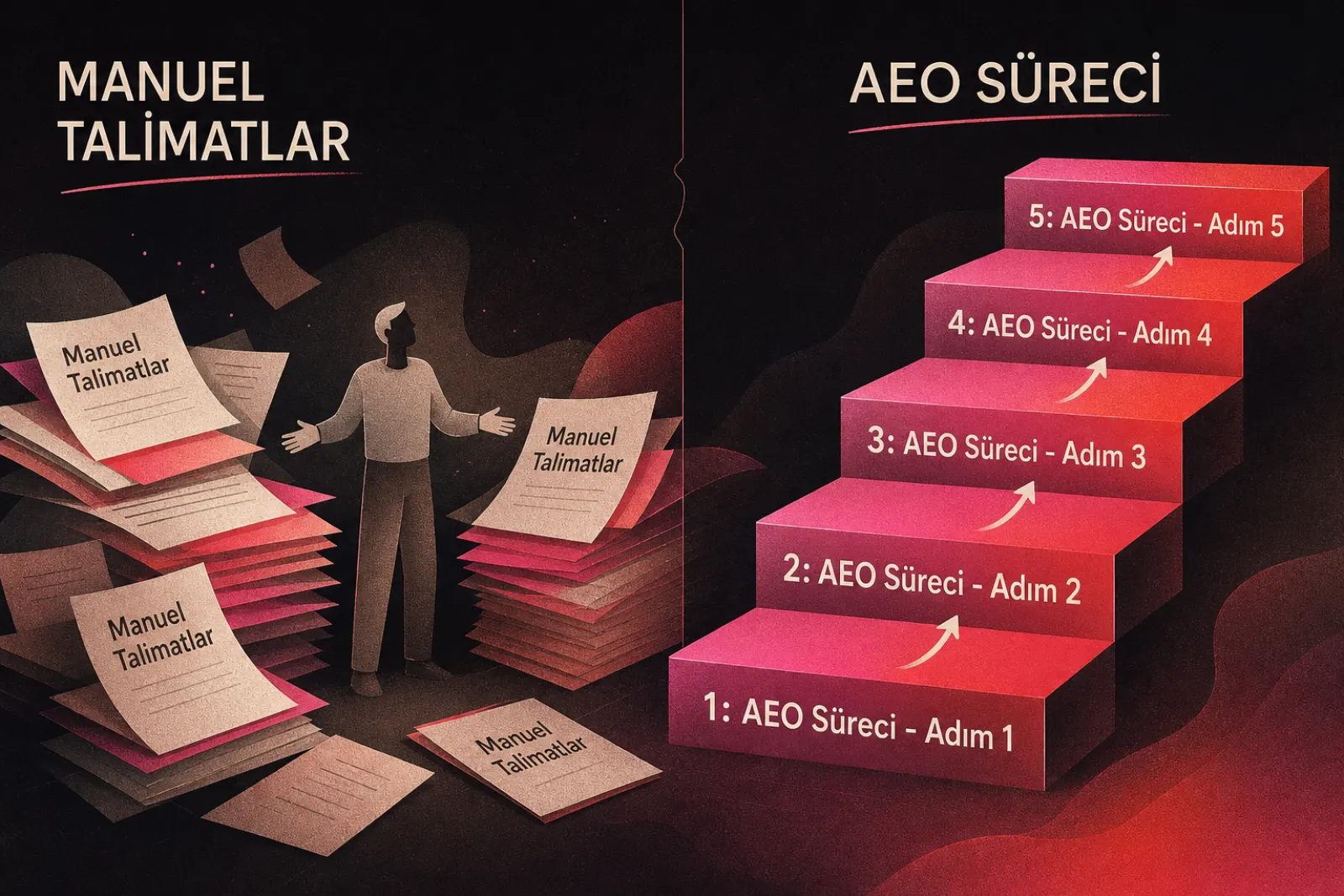 Manuel sorgulara karşı organize 5 adımlı AEO süreci