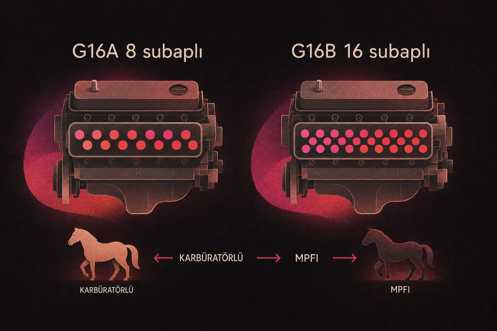 G16A 8 valf ve G16B 16 valf Geo Tracker motor karşılaştırması
