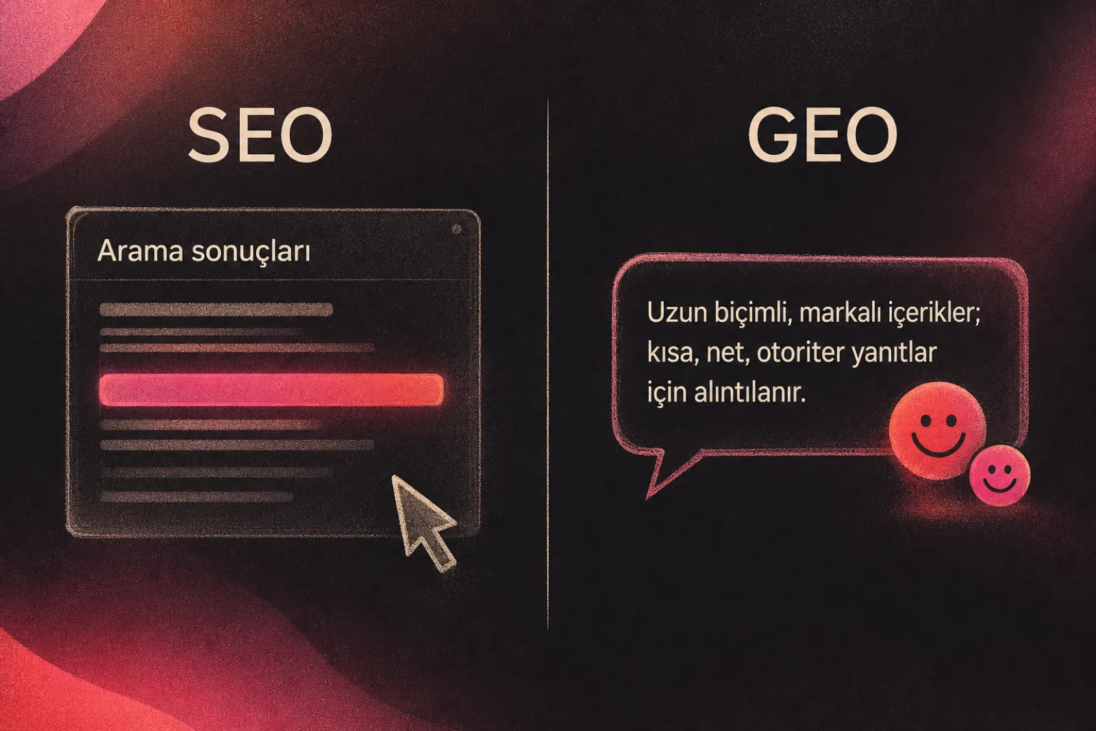 SEO arama sonuçları ve GEO karşılaştırması