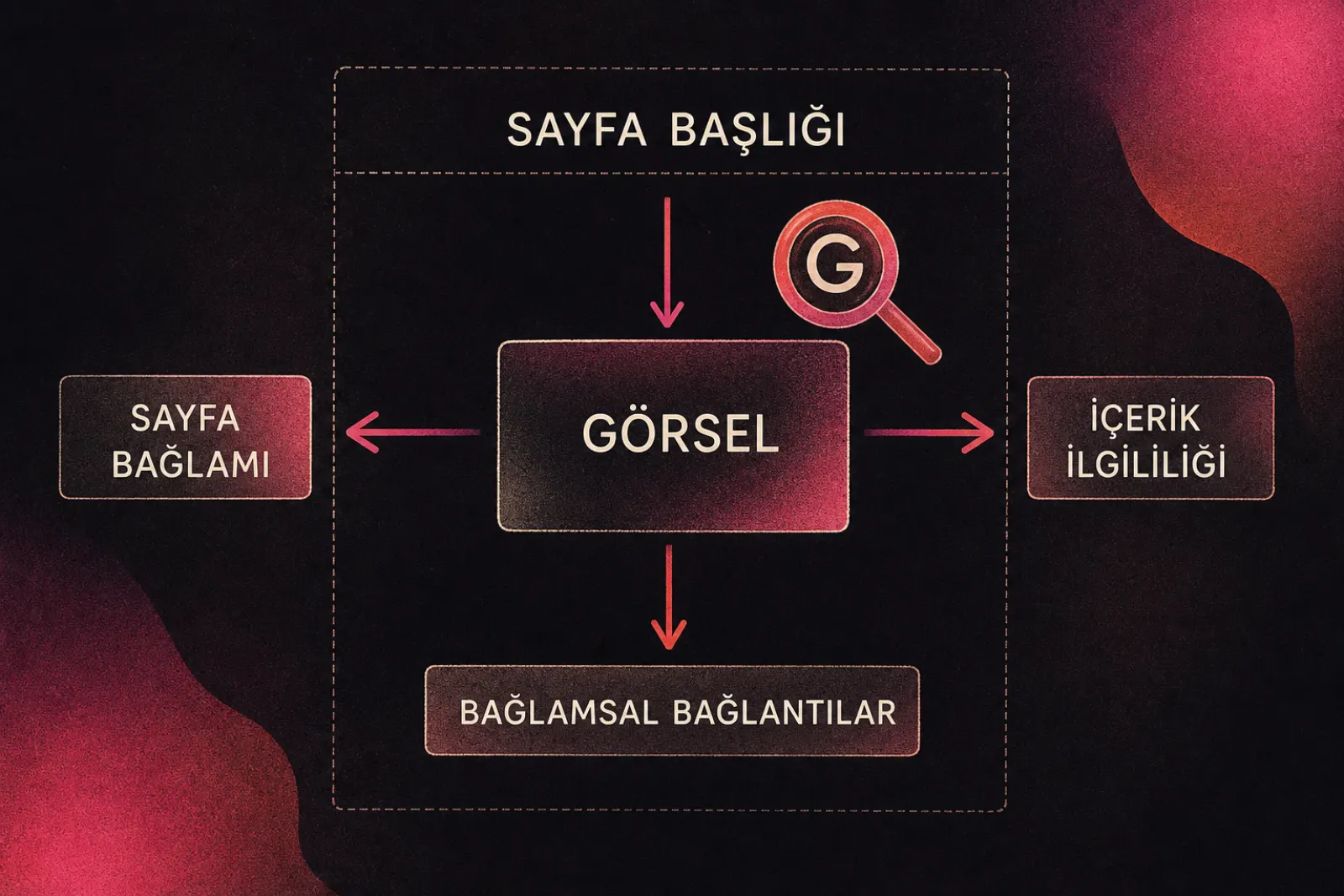 Google görsel SEO sayfa bağlamı ve alaka düzeyi diyagramı