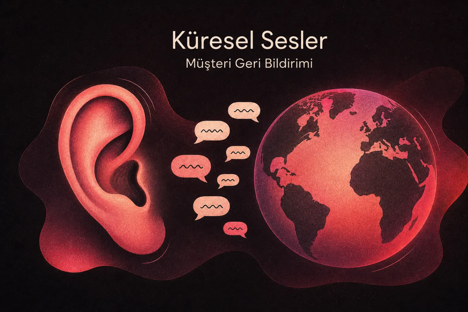 Küresel geri bildirimleri dinleyen illüstrasyon
