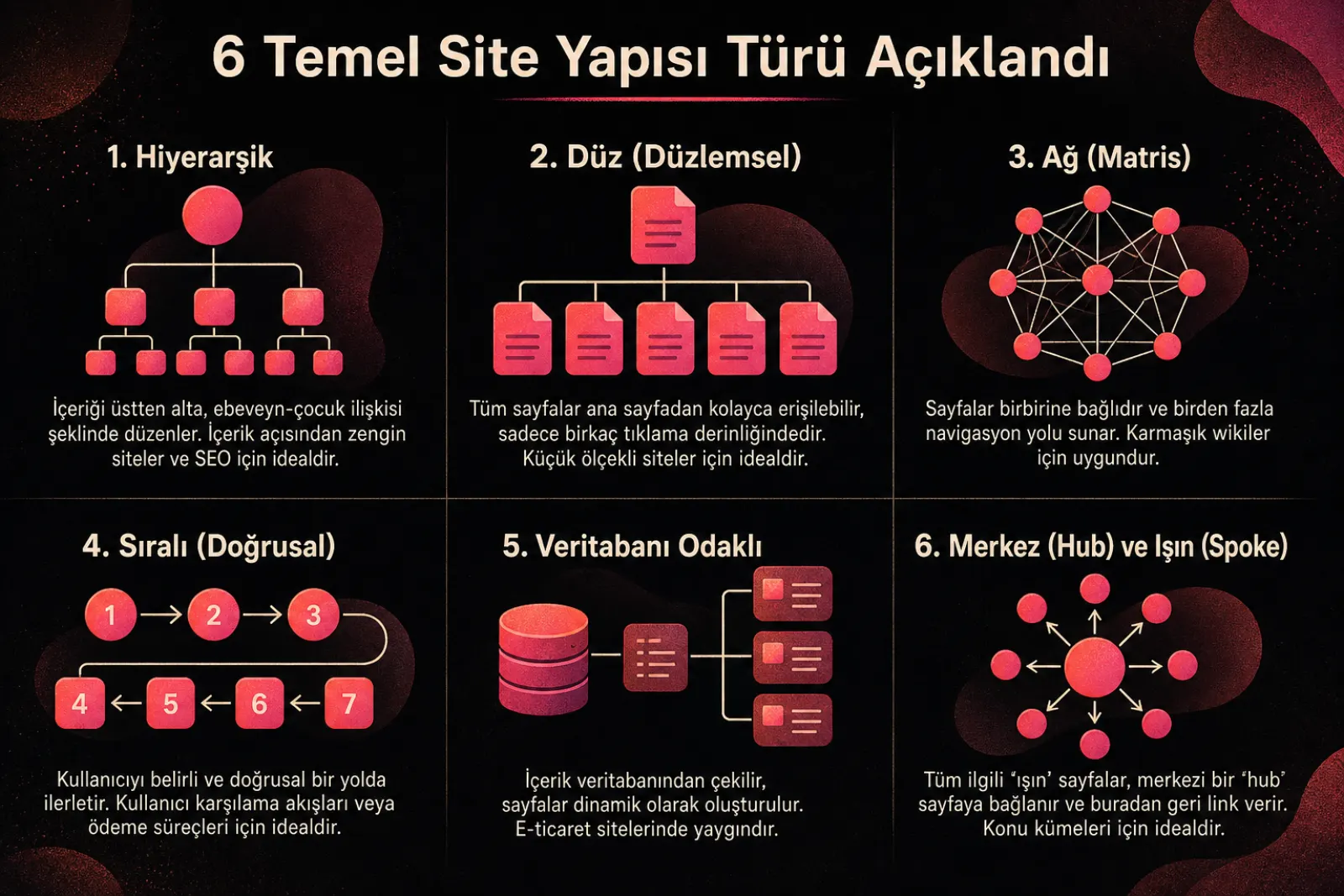 Altı yaygın web sitesi yapısı modeli