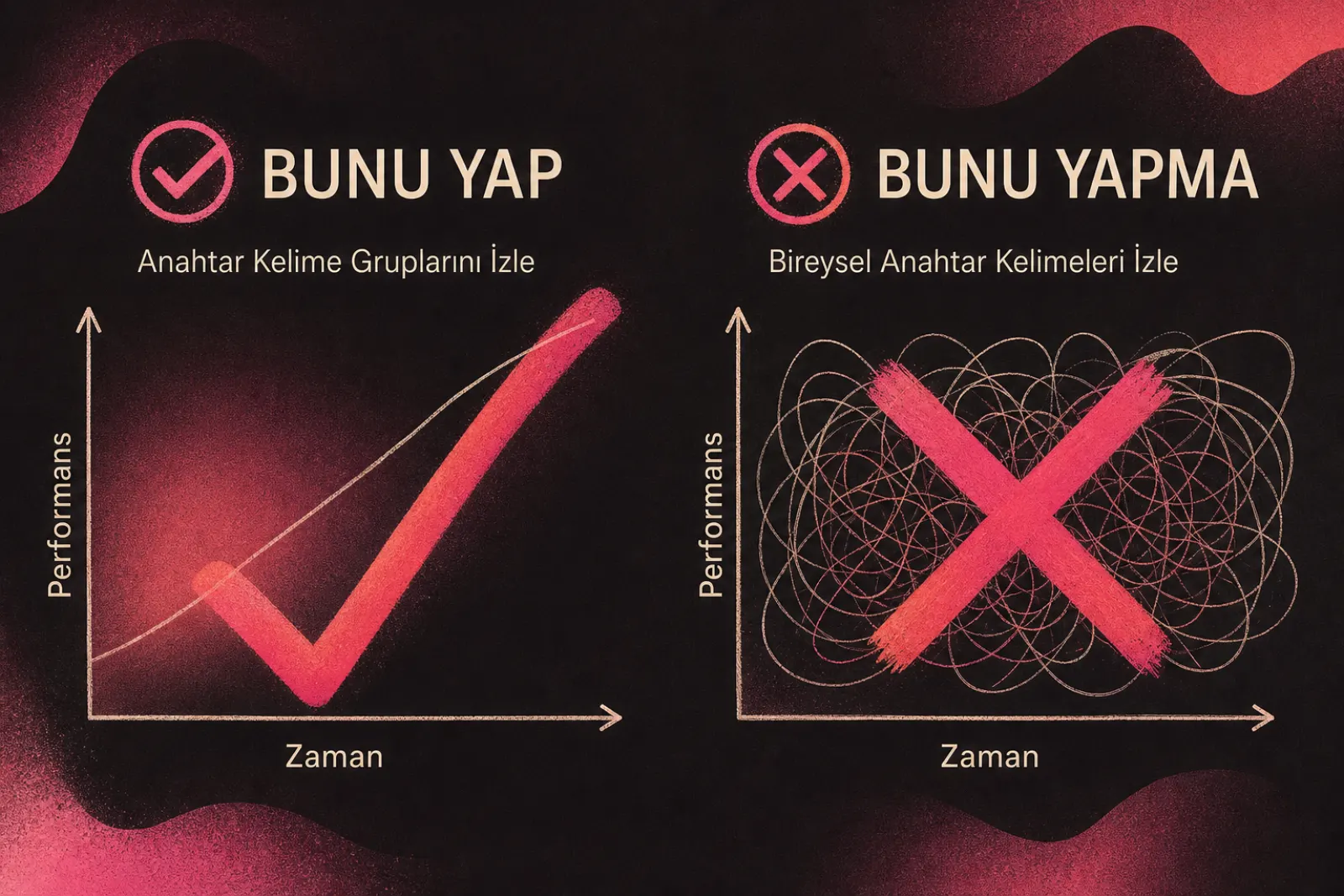 Anahtar kelime grupları ve bireysel takip karşılaştırması