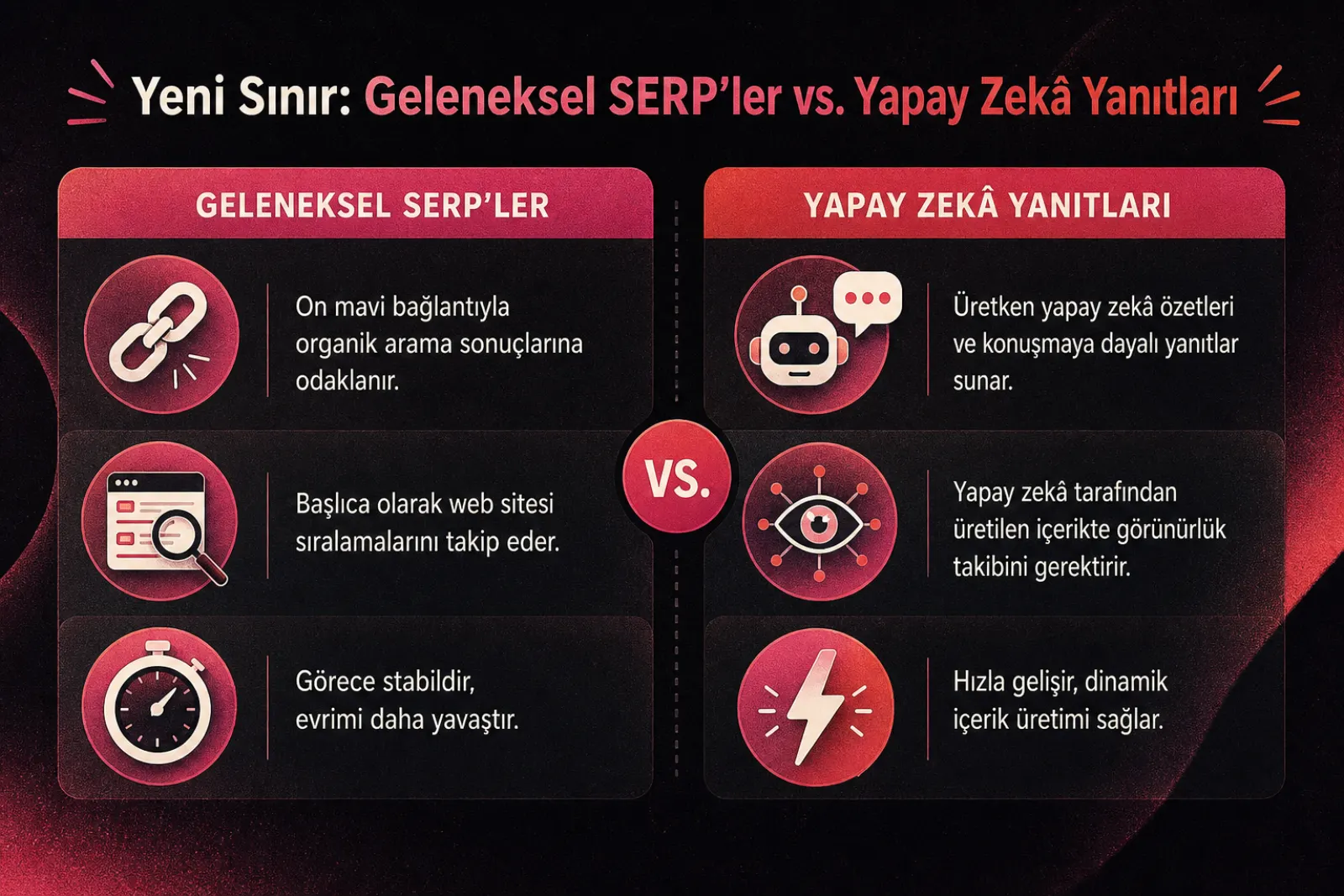 Geleneksel SERP ve yapay zeka cevapları karşılaştırması