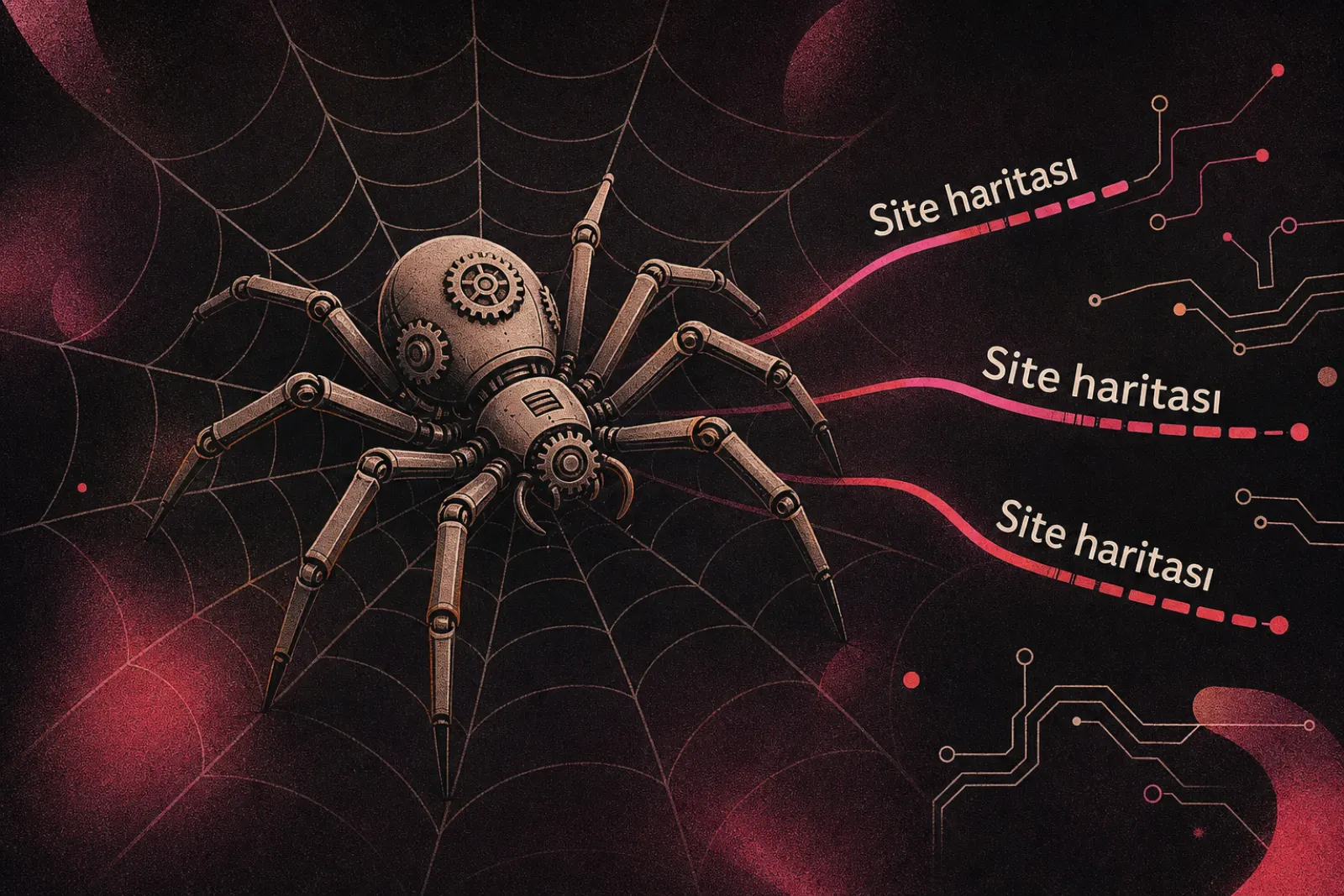 Web sitesi taramasını temsil eden sitemap bağlantılı mekanik örümcek