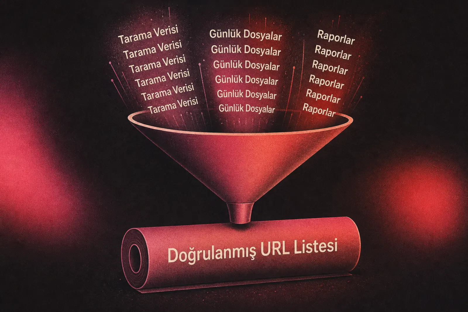 Tarama verileri ve log dosyalarının birleştirildiği doğrulanmış URL hunisi