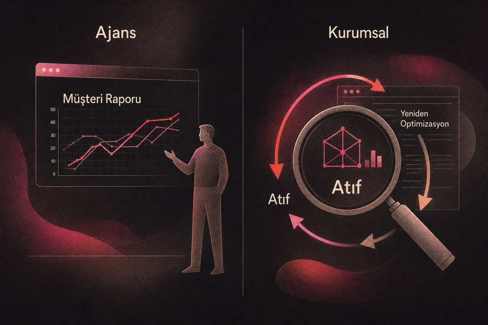 Bir ajansın müşteri raporu sunumu ile şirket içi SEO optimizasyon sürecinin karşılaştırması