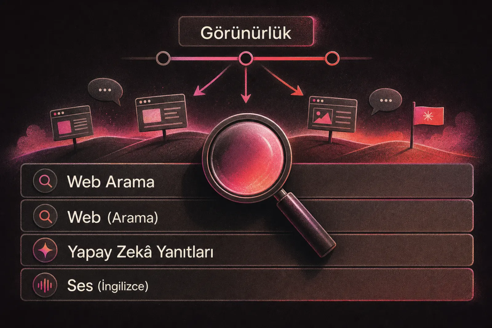 Web araması ve yapay zeka görünürlüğü diyagramı
