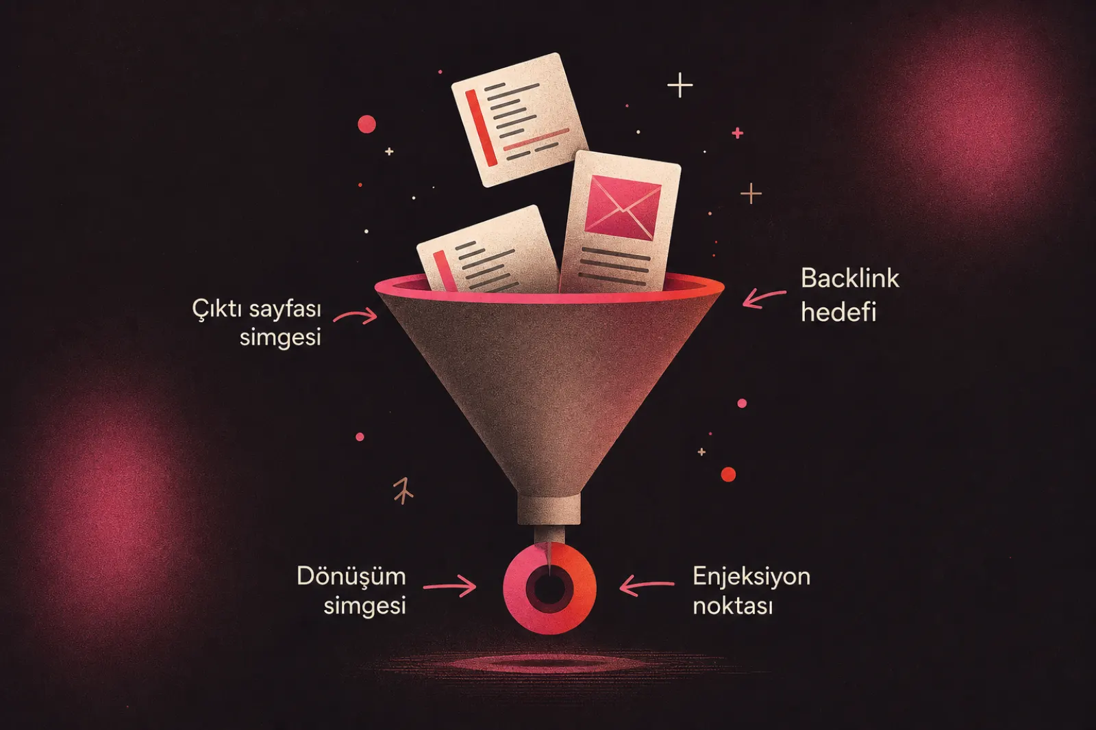 Erişim ve backlink üretimi için pazarlama hunisi illüstrasyonu