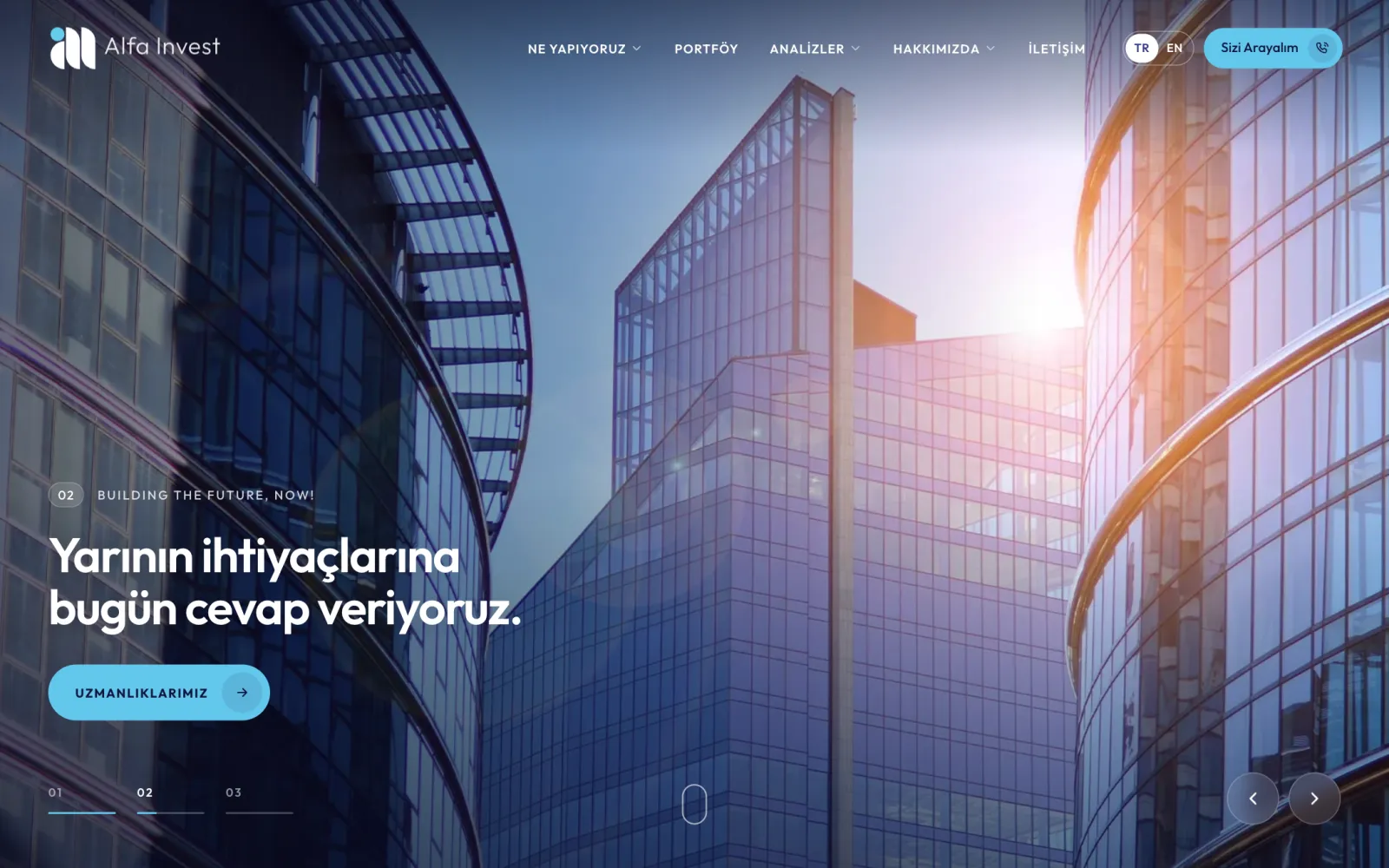 Alfa Invest web sitesi masaüstü görünümü