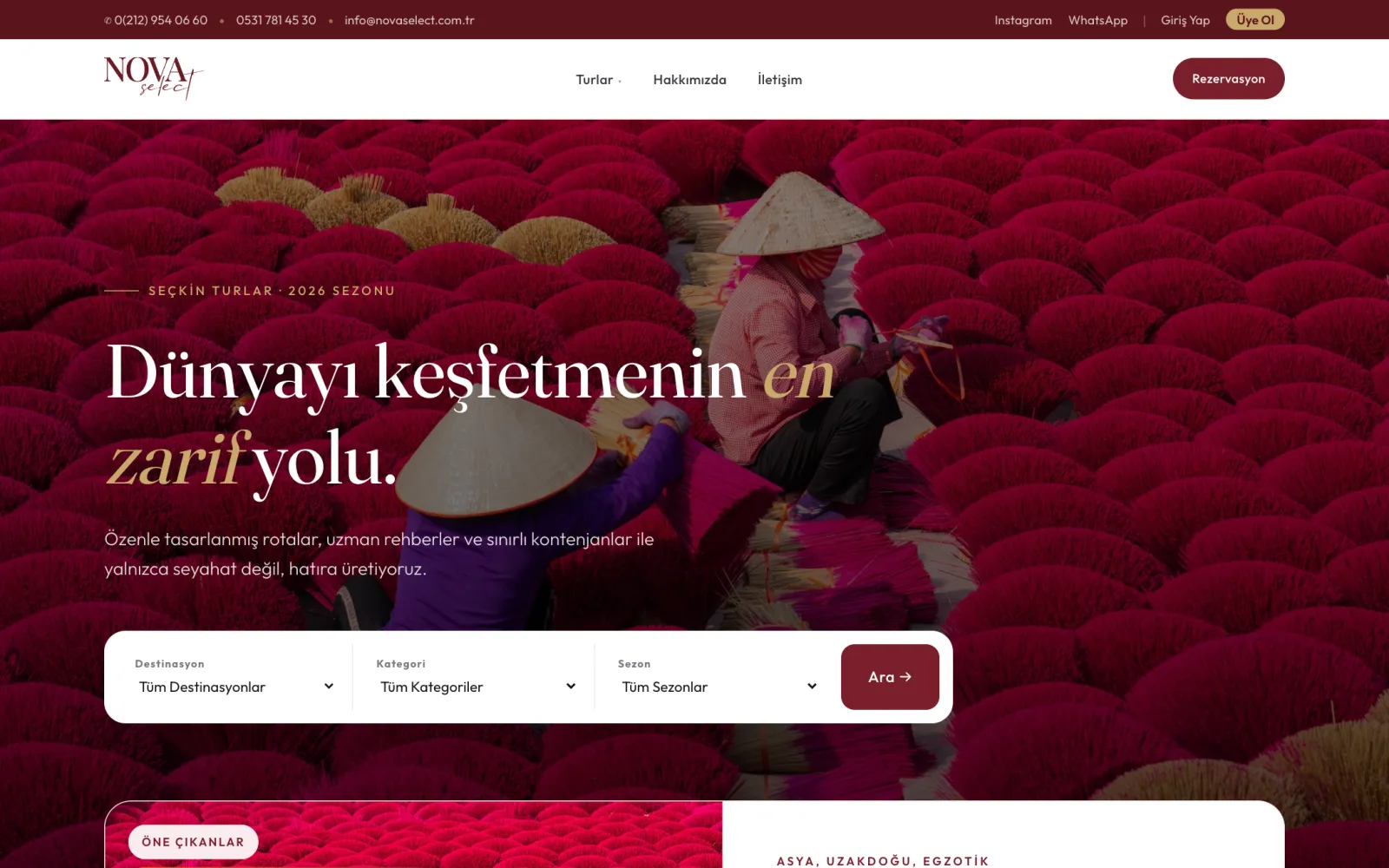 Nova Select web sitesi masaüstü görünümü
