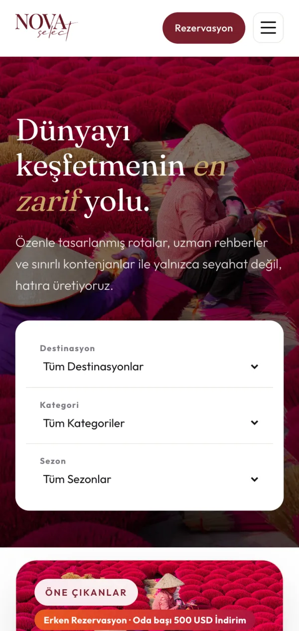 Nova Select mobil görünümü